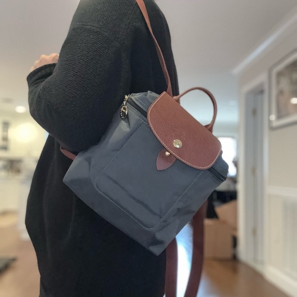 Longchamp mini le pilage canvas backpack in gunmetal - Picture 2 of 9